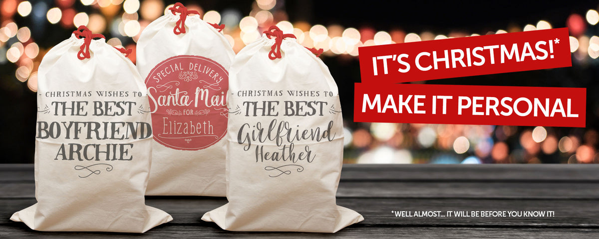 Picture showing a selection of personalised Santa Sacks.
