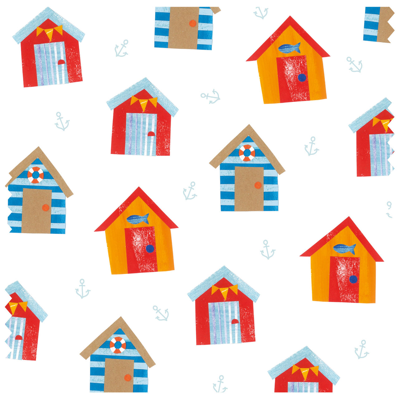 Scattered Beach Huts White Roller Blind [102]