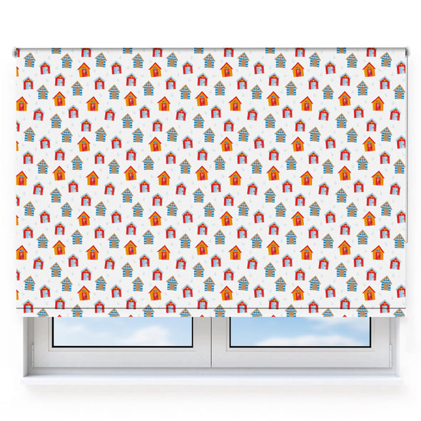 Scattered Beach Huts White Roller Blind [102]