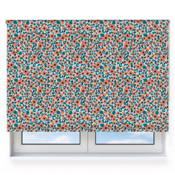 Poppies & Roses Coral & Green Roller Blind [174]