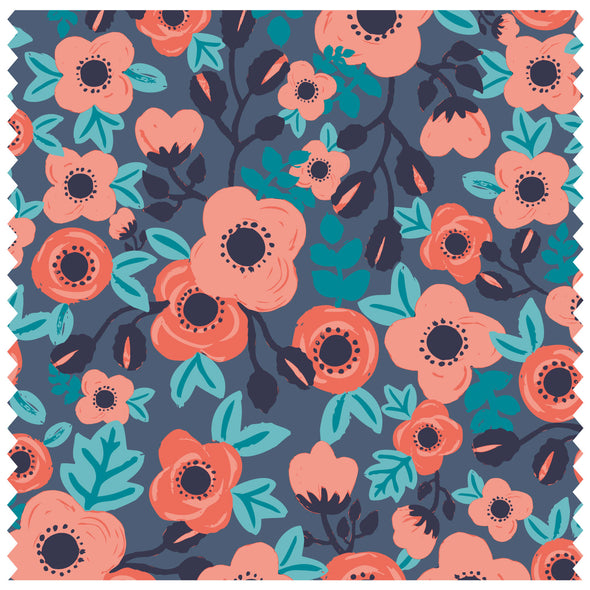 Poppies & Roses Coral & Navy Roller Blind [175]