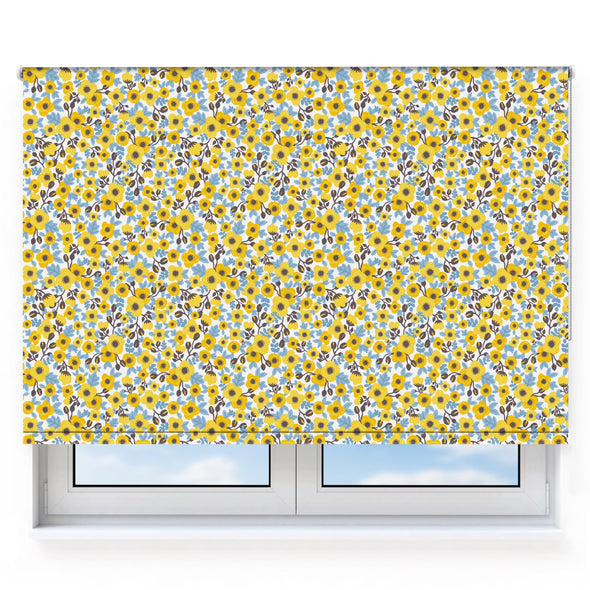 Poppies & Roses Yellow & Blue Roller Blind [178]