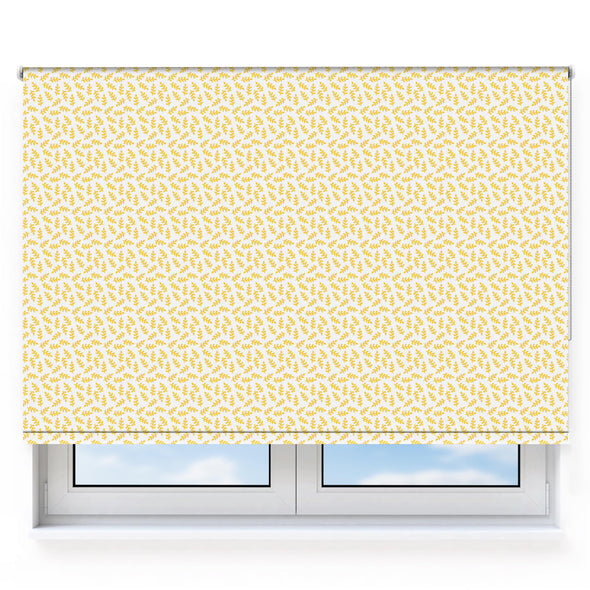 Scattered Leaves Yellow on White Roller Blind [195]