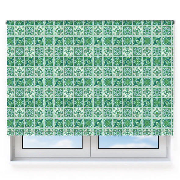 Boho Eyes Greens Pattern, Moroccan Tiles Roller Blind [208]