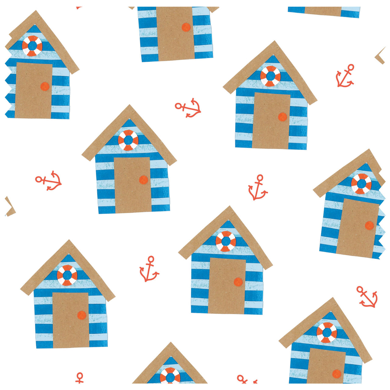 Blue Beach Huts White Roller Blind [214]