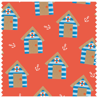 Blue Beach Huts Red Roller Blind [215]