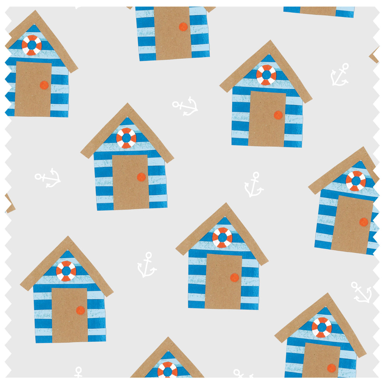 Blue Beach Huts Grey Roller Blind [216]