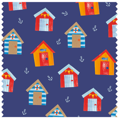 Scattered Beach Huts Navy Roller Blind [219]