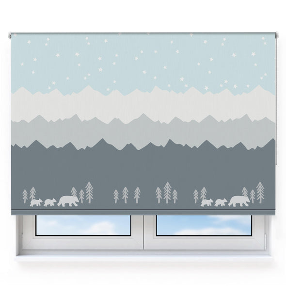 Bear & Mountains Light Blue Roller Blind [294]