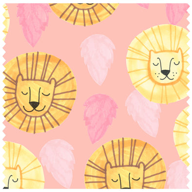 Sleepy Lions & Leaves, Pink Roller Blind [406]