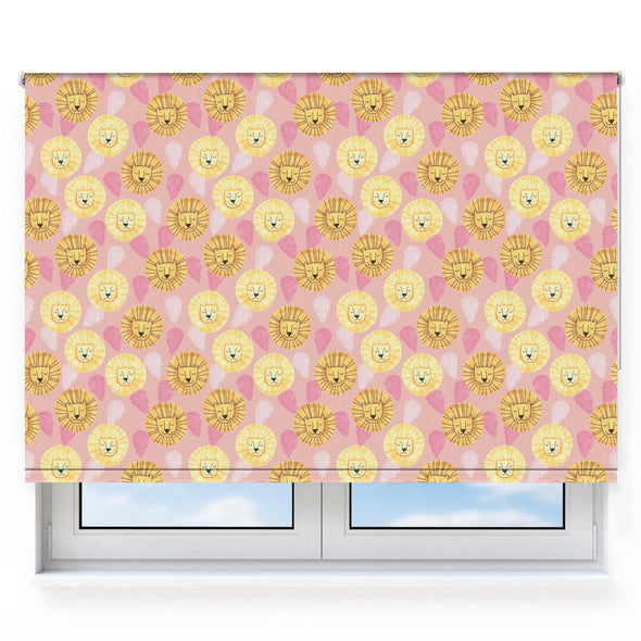 Sleepy Lions & Leaves, Pink Roller Blind [406]