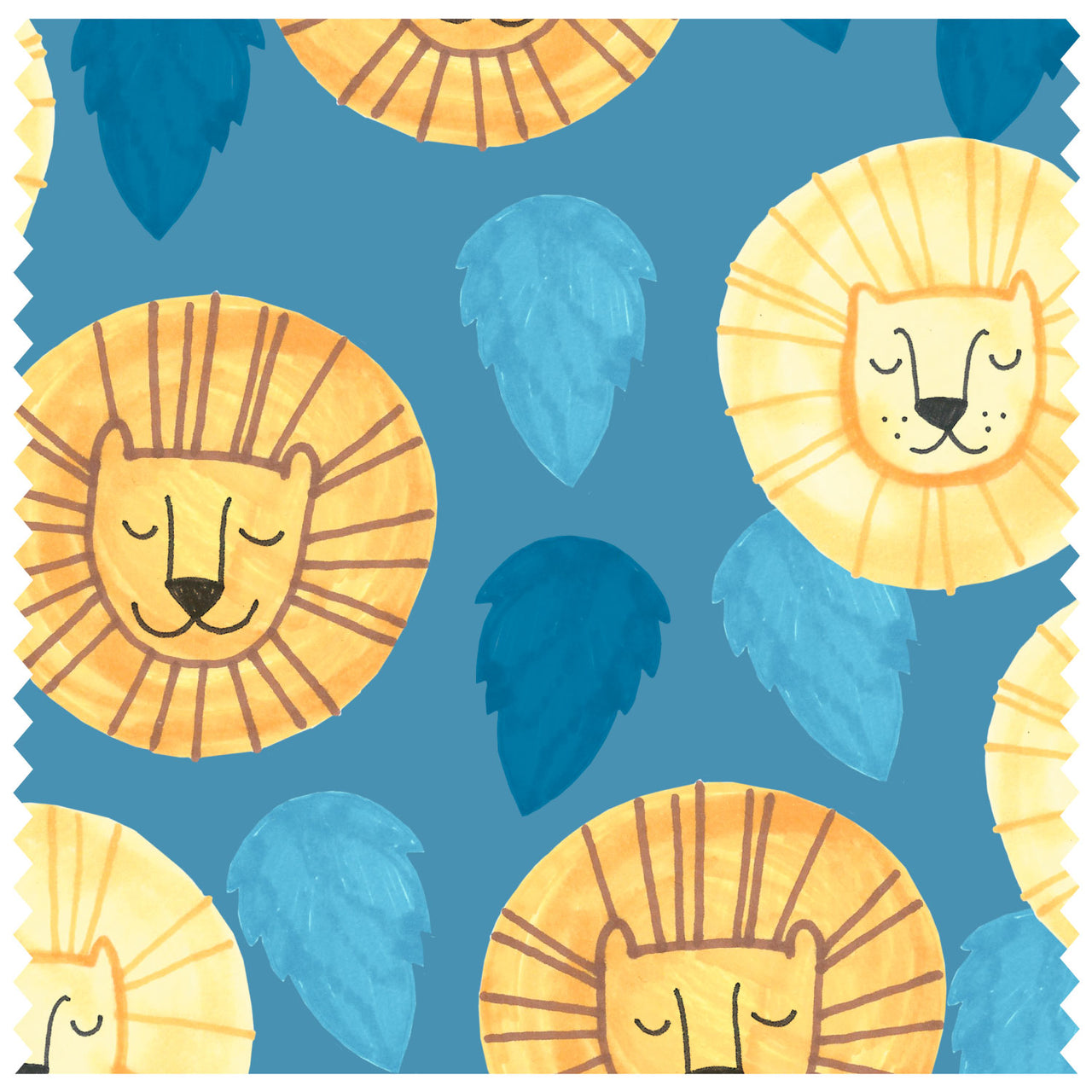 Sleepy Lions & Leaves, Teal Roller Blind [407]
