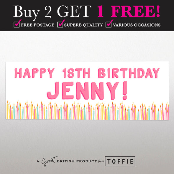 Personalised Party Banner - Happy Birthday Candles Girl