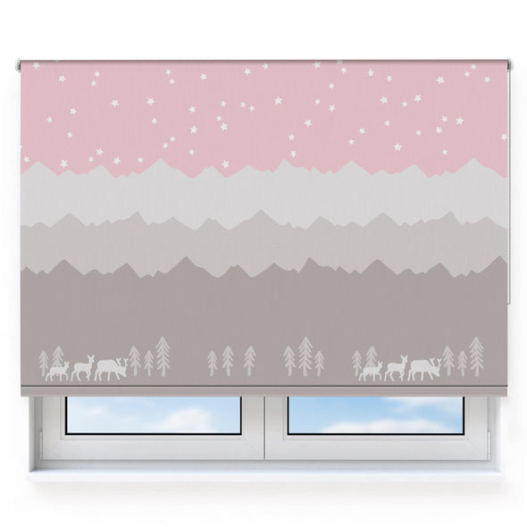 Deer & Mountains Pink Roller Blind [518]