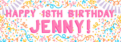 Personalised Party Banner - Happy Birthday Streamers Girl