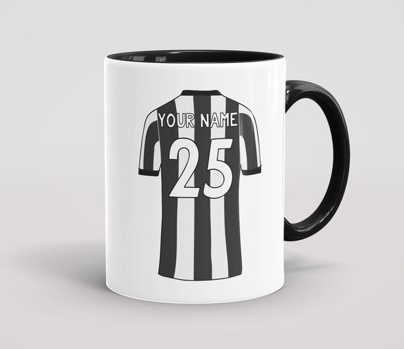 Personalised Football Shirt Black & White Striped - Mug