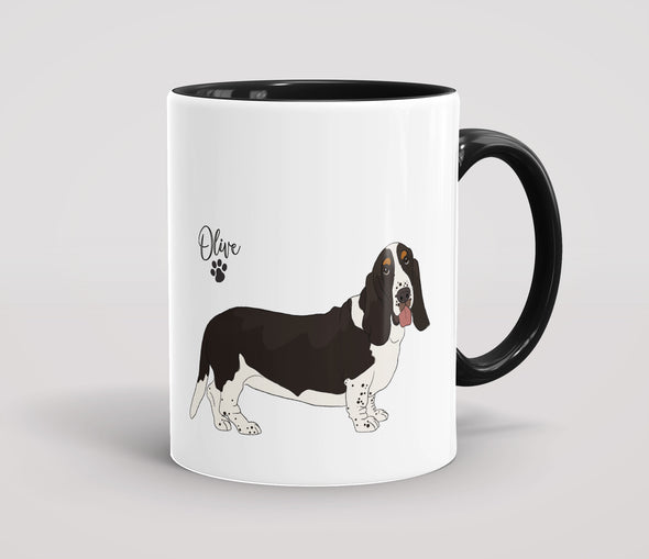 Personalised Black & White Basset Hound - Mug