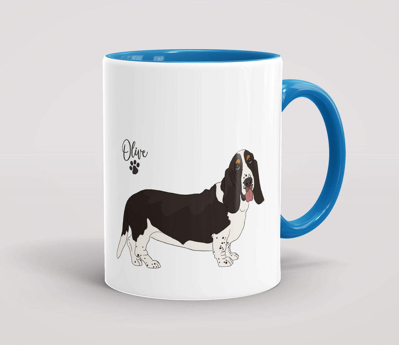 Personalised Black & White Basset Hound - Mug
