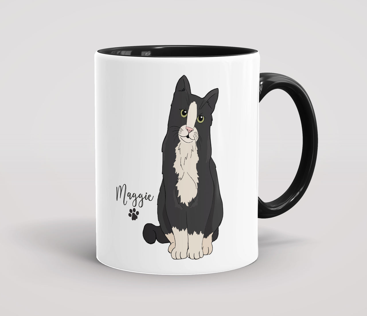 Personalised Black & White Cat - Mug