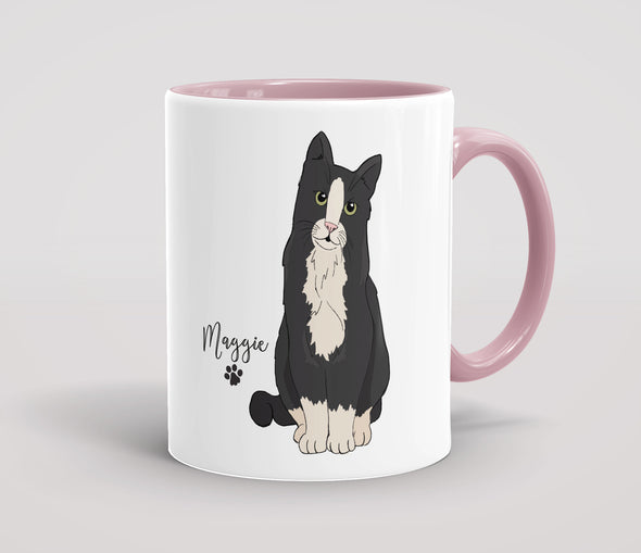 Personalised Black & White Cat - Mug
