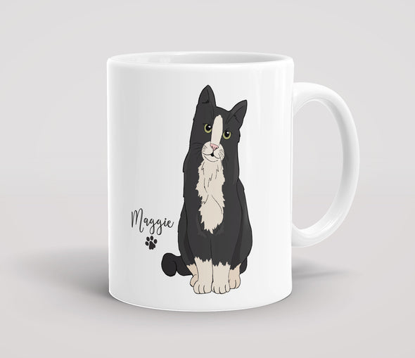 Personalised Black & White Cat - Mug