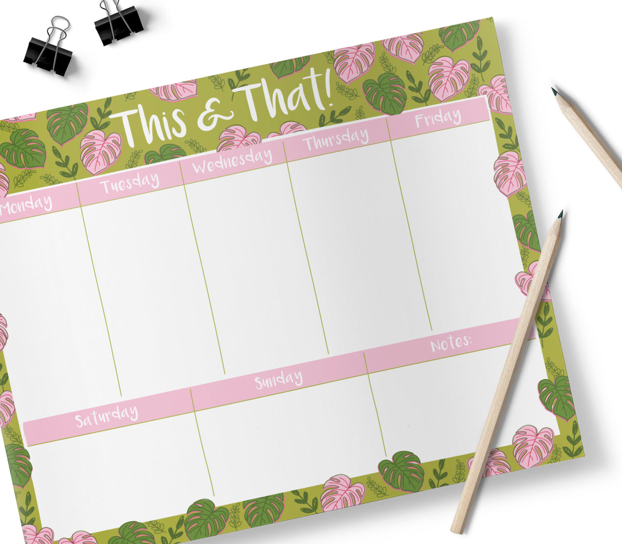 Monstera Leaves, This & That, Desk Pad