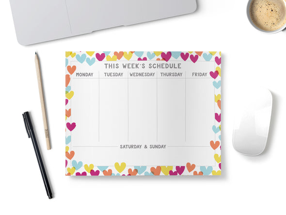 Confetti Hearts, Week Schedule, Desk Planner