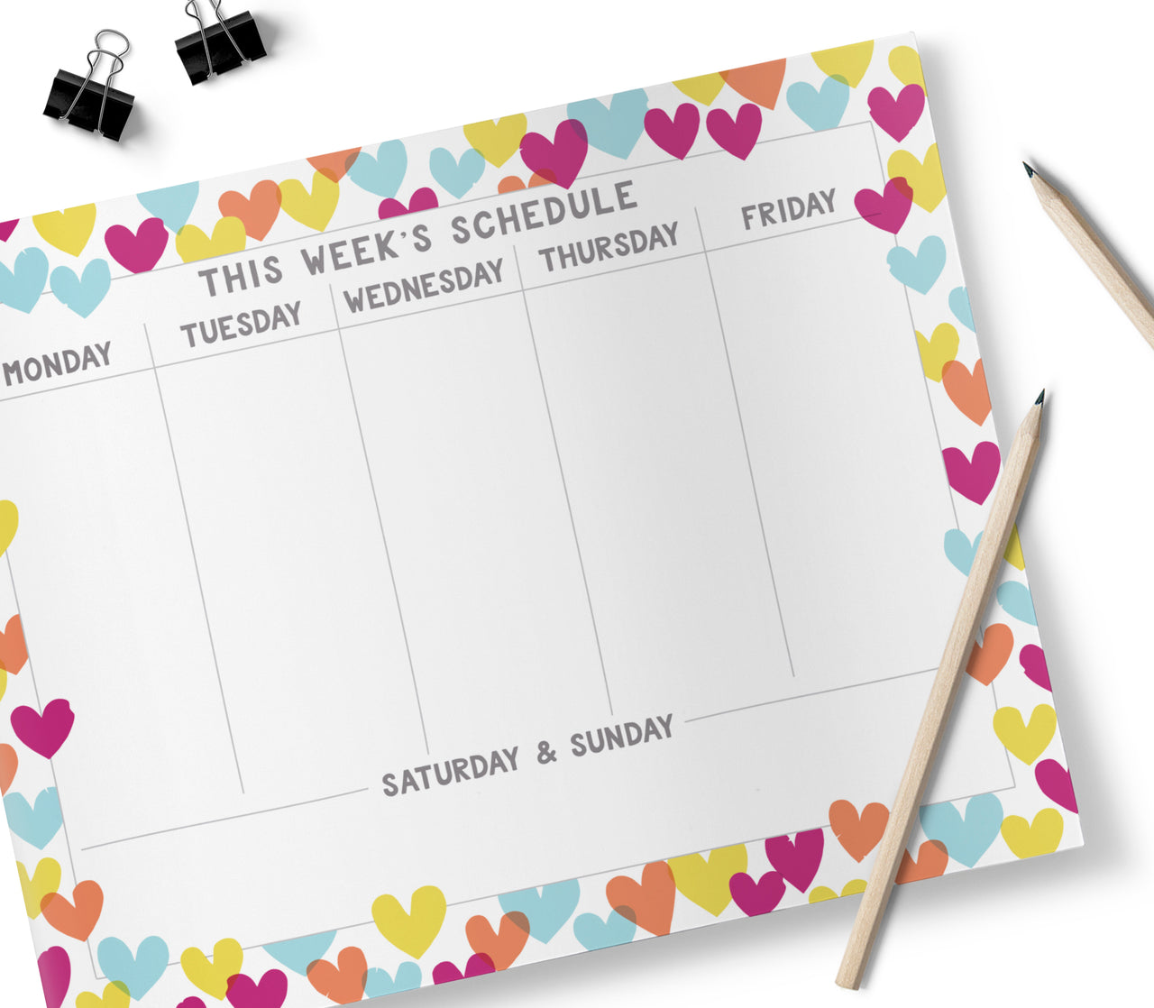 Confetti Hearts, Week Schedule, Desk Planner