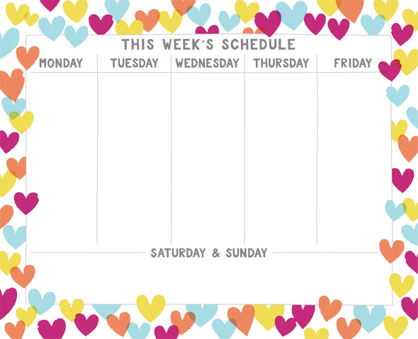 Confetti Hearts, Week Schedule, Desk Planner