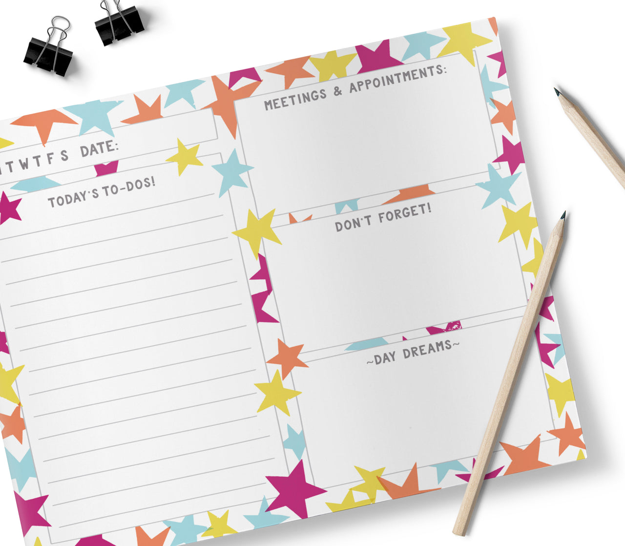 Confetti Stars, Day Schedule Planner, Desk Pad, Stationery