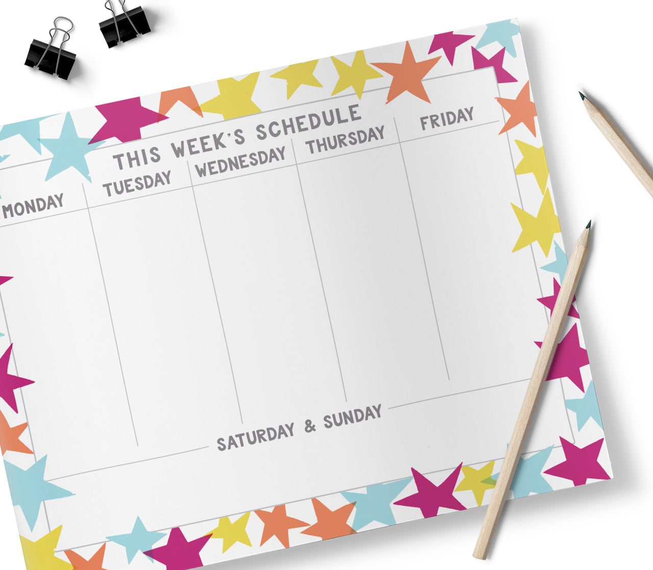 Confetti Stars, Week Planner, Desk Pad