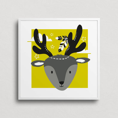Cute Children's Art Print Deer with Feathers