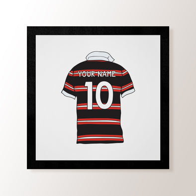 Personalised Rugby Shirt Black & Red Stripes - Art Print