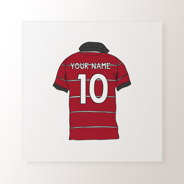 Personalised Rugby Shirt Red & White Stripes - Art Print