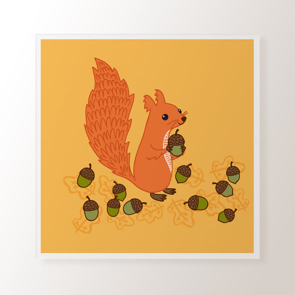 Squirrel & Acorns- Art Print