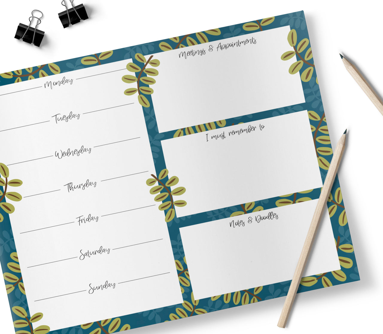 Painted Leaves, Weekly Organiser, Desk Pad