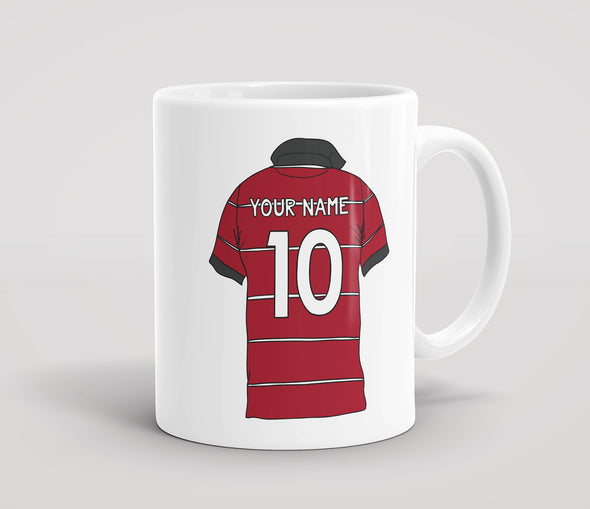 Personalised Rugby Shirt Red & White Stripes - Mug