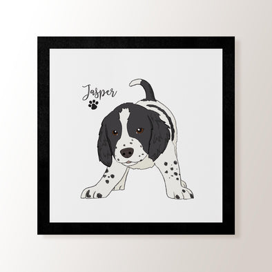 Personalised Black & White Springer Spaniel Pup - Art Print