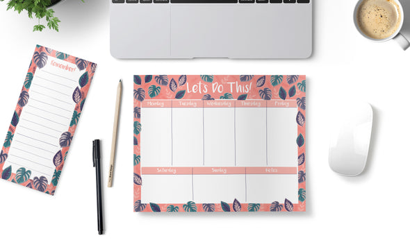 Tropical Leaves, Let's Do This! Desk Pad