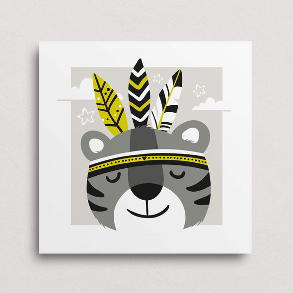 Cute Children's Art Print Tiger with Feathers
