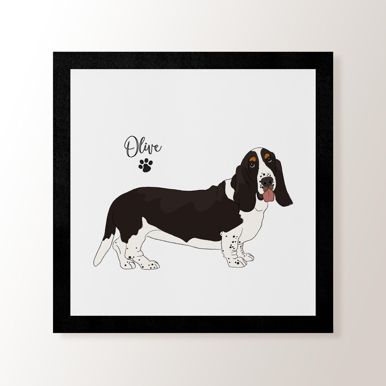 Personalised Black & White Basset Hound - Art Print