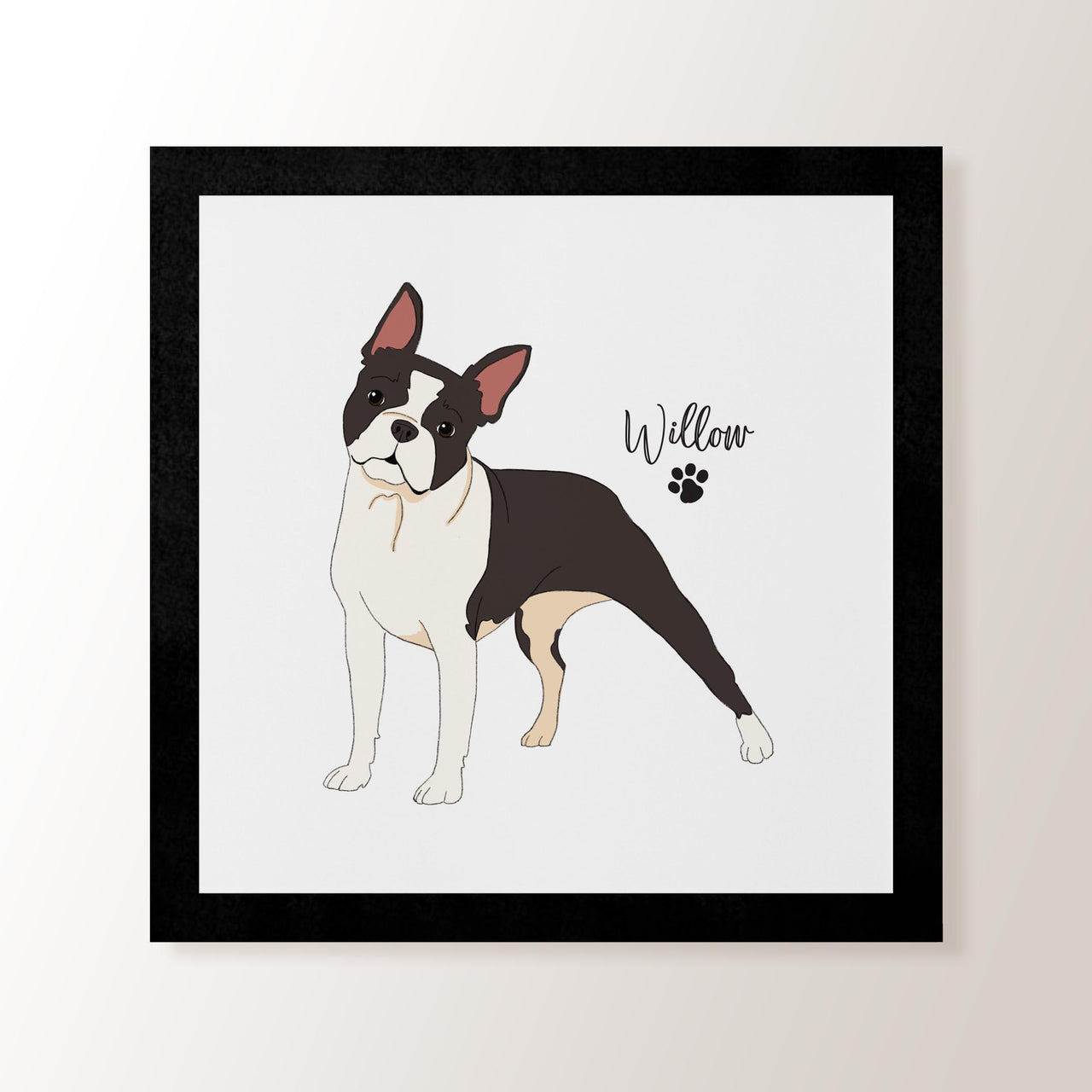 Personalised Black & White Boston Terrier - Art Print