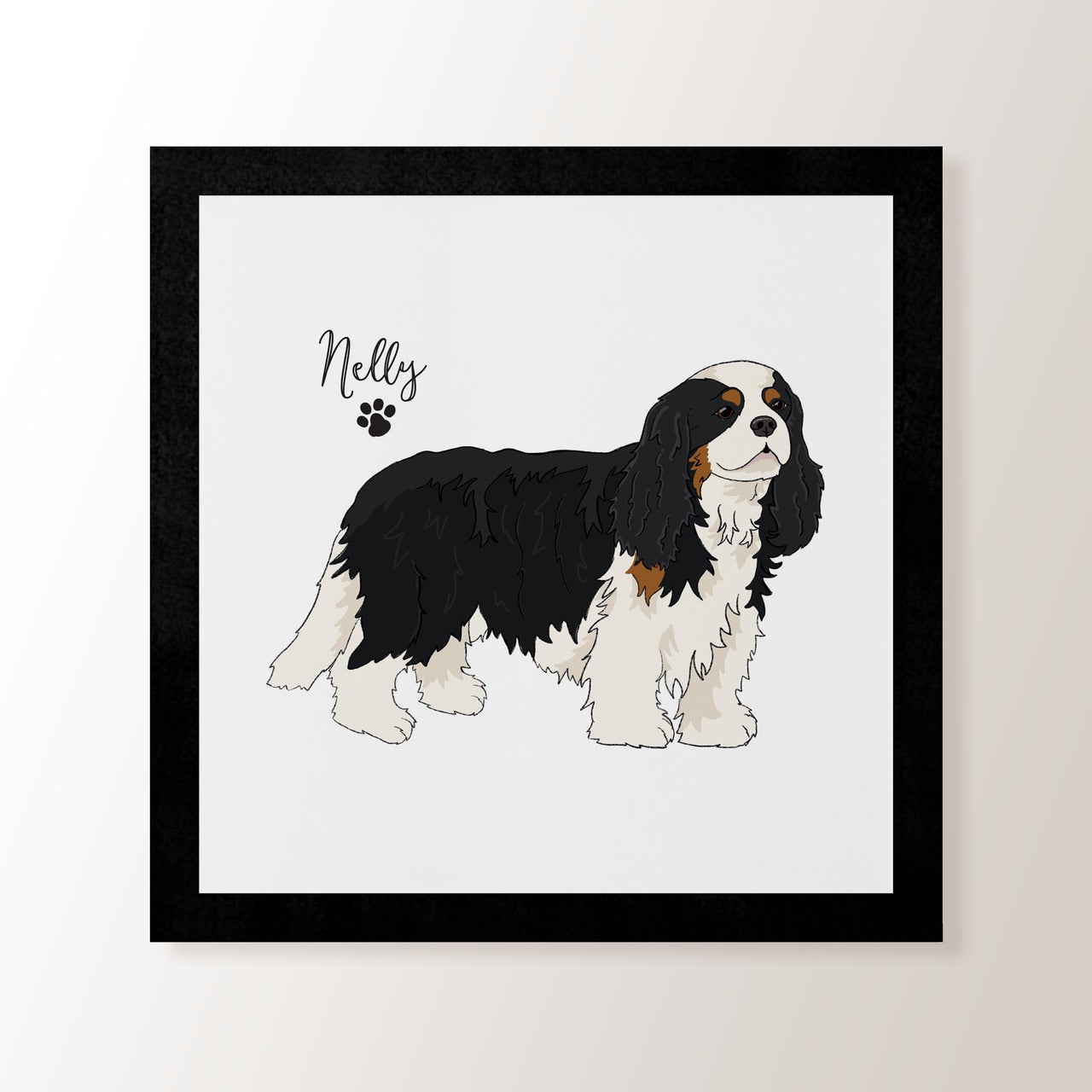 Personalised Black & White Cavalier King Charles Spaniel - Art Print