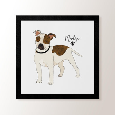 Personalised White & Brindle Staffordshire Bull Terrier - Art Print