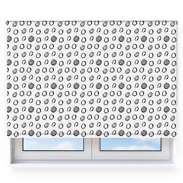 Squiggle Circles and Spirals Black Roller Blind [1003]