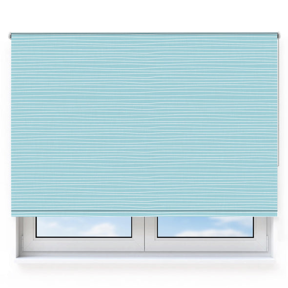 Wavy Lines Thin White & Blue Roller Blind [1053]